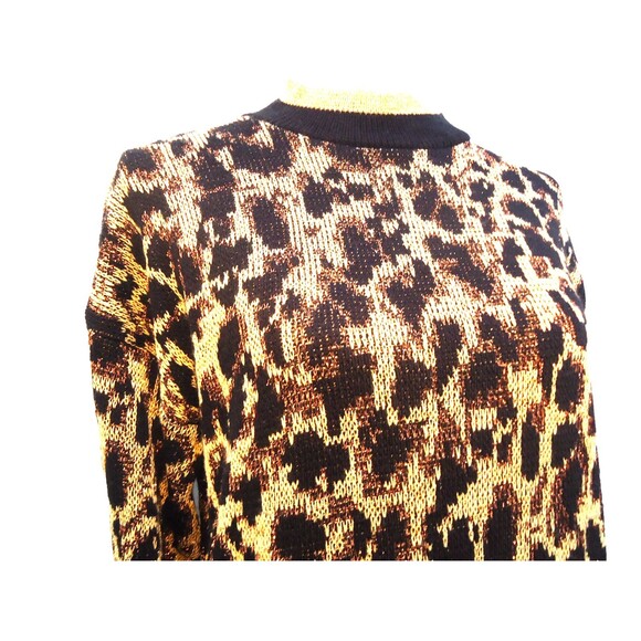 VINTAGE holiday Christmas GOLD SPARKLE GLITTER spotted LEOPARD long SWEATER sz M - Picture 5 of 7